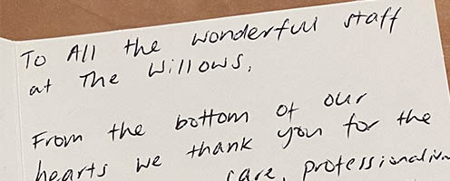 Thank you willows card with message